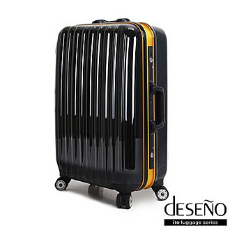 【Deseno】時尚設計-24吋ITO系列PC鏡面TSA海關鎖經典拉桿式行李箱(黑金)