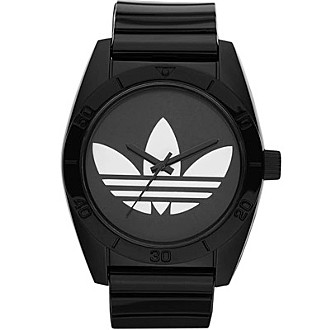 adidas Adicolor 潮流休閒三葉草橡膠腕錶-黑/40mm