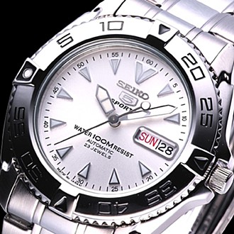 SEIKO 新運動家5號自動機械錶-銀白/38mm