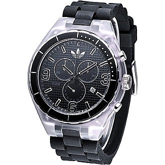 adidas 休閒風品味三眼計時運動腕錶-黑/43mm