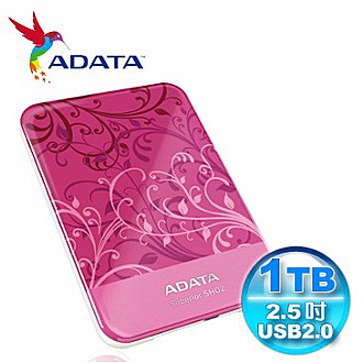 威剛 A-DATA SH02 1TB 2.5吋漾彩行動硬碟-璀燦亮粉